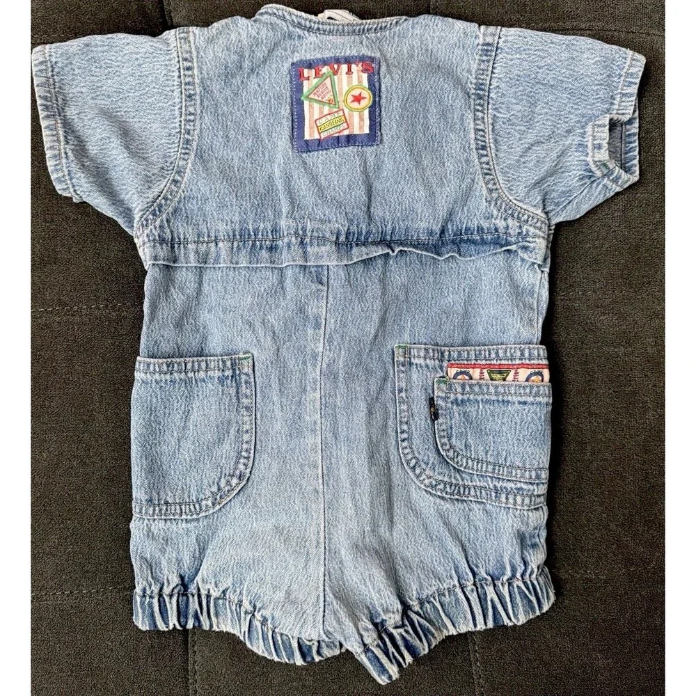 Vintage Levi’s Baby Denim Romper-Camp Levi’s Patch 90’s Light Wash Jean Shortall